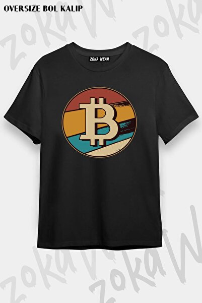 ZOKAWEAR تي شيرت مطبوع بتصميم بيتكوين بتصميم كبير الحجم للجنسين