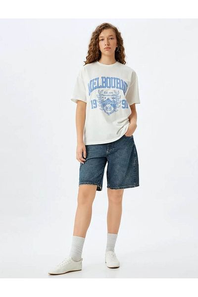 Koton Cotton College Print T-Shirt - Crew Neck, Short Sleeve, Comfortable Fit