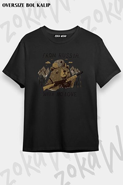 ZOKAWEAR تيشيرت مطبوع بتصميم كبير الحجم للجنسين من روسيا مع تصميم بدون حب