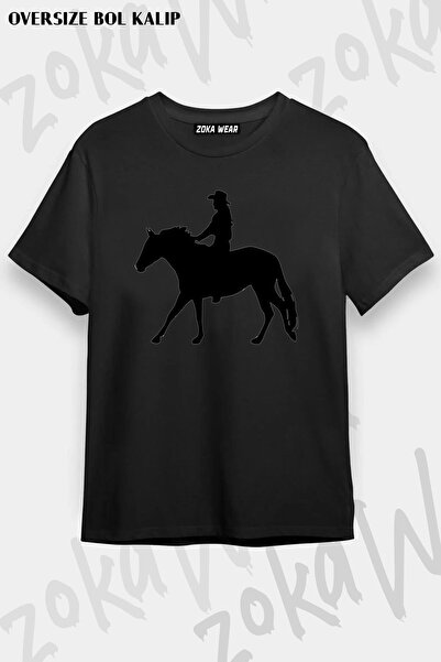 ZOKAWEAR تيشيرت مطبوع بتصميم الفروسية مقاس كبير للجنسين