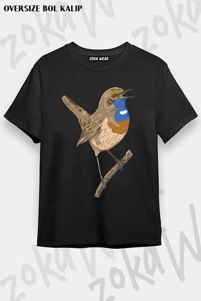 ZOKAWEAR Tricou unisex oversize cu imprimeu Thrush Bird Design