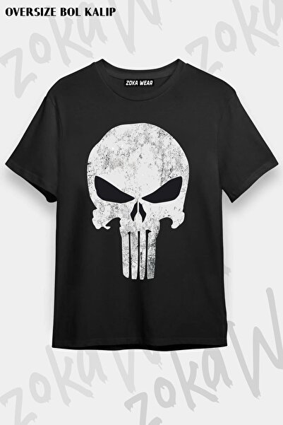 ZOKAWEAR Unisex Oversize Kalıp Punisher v4 Tasarım Baskılı Tshirt