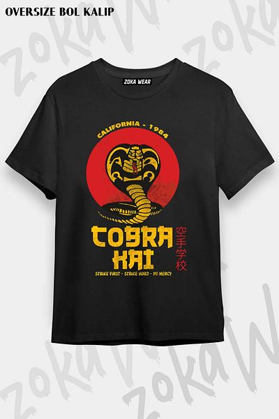 ZOKAWEAR تي شيرت مطبوع بتصميم خاص من Cobra Kai مقاس كبير للجنسين