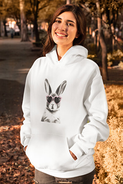 MG سويت شيرت نسائي من القطن بأكمام طويلة مطبوع عليه أرنب 3 خيوط