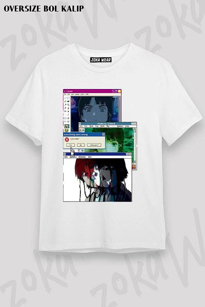 ZOKAWEAR Unisex Oversize Mold Lain windows επεξεργασία Σχεδιασμός εμπριμέ μπλουζάκι