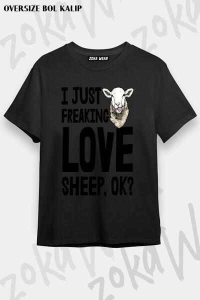 ZOKAWEAR تي شيرت مطبوع عليه عبارة "I Just Freaking Love Sheep" مقاس كبير للجنسين