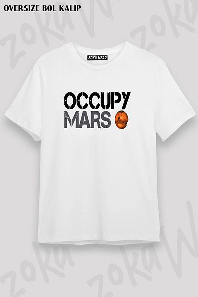 ZOKAWEAR Tricou unisex oversize Mars Occupy Space Planet SpaceX imprimat