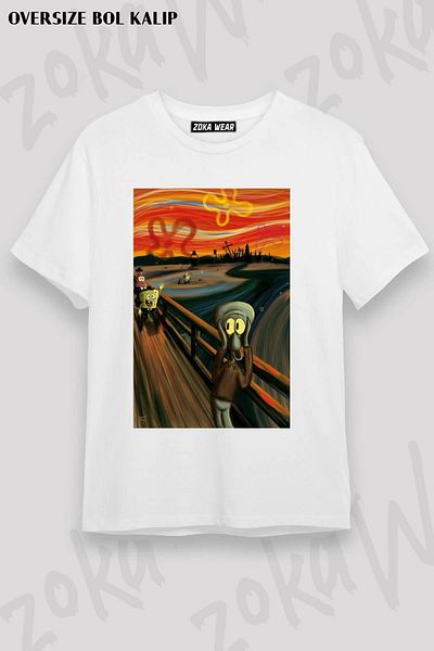 ZOKAWEAR Tricou unisex oversize cu imprimeu Van Gogh Spongebob Design