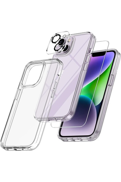 Evax (ŞEF+CAM+LENS) iPhone 14 Plus Uyumlu 1 Şeffaf Kılıf + 1 Ekran Koruyucu +...