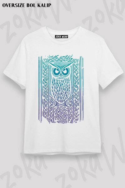 ZOKAWEAR Μπλουζάκι με στάμπα Unisex Oversize Celtic Owl Design