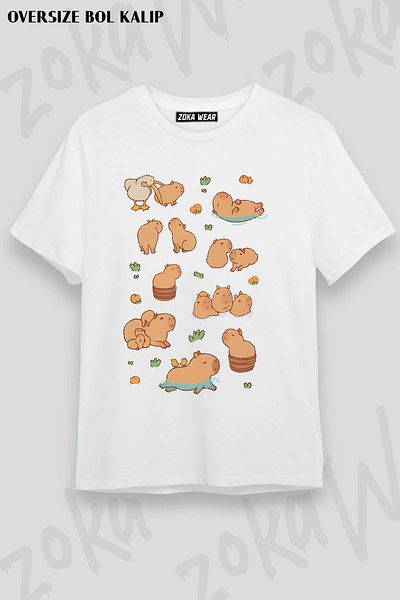 ZOKAWEAR Tricou unisex oversize cu model Capybara, fără cusături