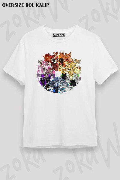 ZOKAWEAR Tricou unisex oversize Warrior Cats cu imprimeu roată de culoare