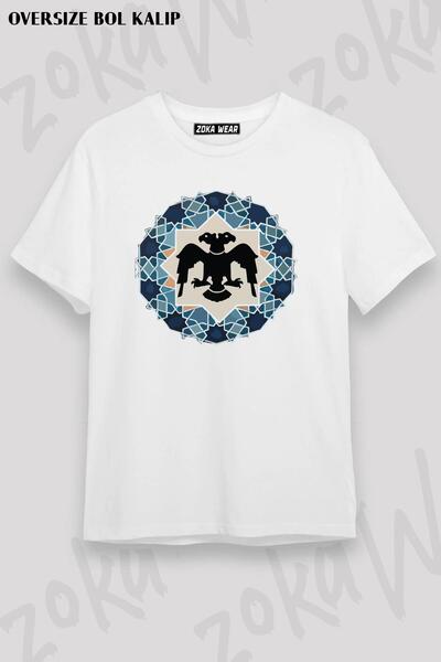 ZOKAWEAR Tricou imprimat unisex oversize cu două capete Seljuk Eagle Design