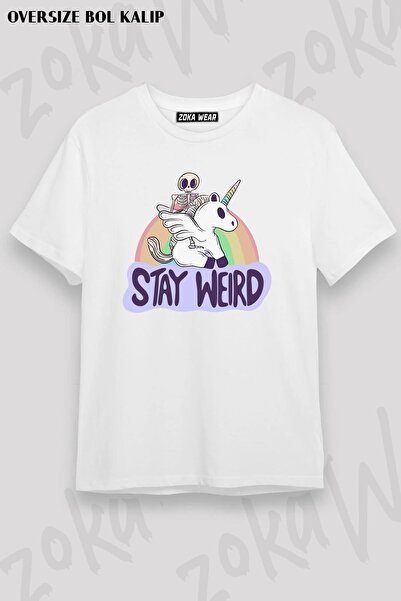 ZOKAWEAR Unisex Oversize kroj 'Ostani čudan' Jednorog Štampano T-shirt