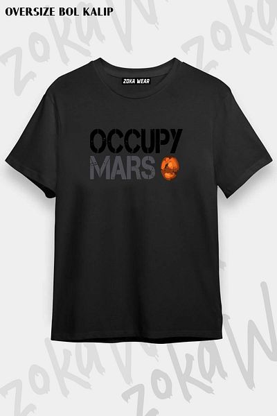 ZOKAWEAR Tricou unisex oversize Mars Occupy Space Planet SpaceX imprimat