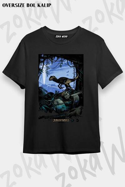 ZOKAWEAR تي شيرت مطبوع بتصميم Jurassic Park v3 مقاس كبير للجنسين