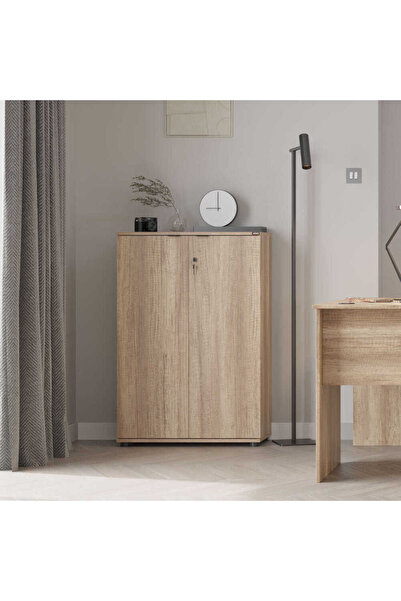 Adore Adore Rio Bookcase, 2 Lockable Doors, 3 Shelves, 72 x 109 x 34 cm - Natural