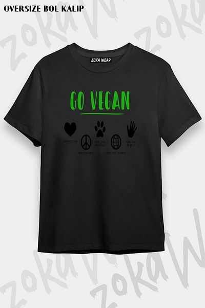 ZOKAWEAR Tricou cu imprimeu unisex oversize Vegan Ol Go Vegan v2 Design
