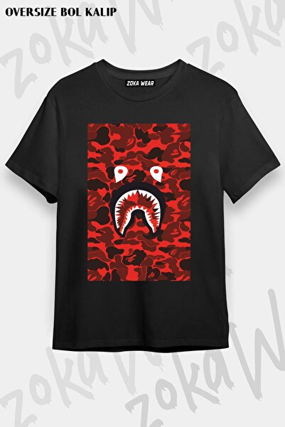 ZOKAWEAR Μπλουζάκι με στάμπα Unisex Oversize Red Red Bape Shark με στάμπα