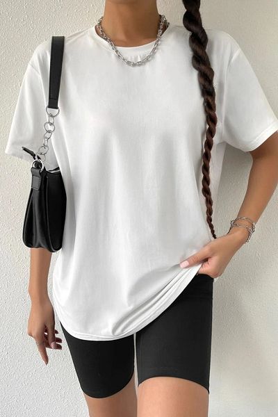 Frisson Women's Oversize White Dont Talk Me Back Printed Crew Neck Oversize Cotton T-Shirt