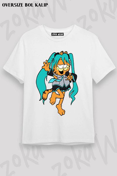 ZOKAWEAR Μπλουζάκι με στάμπα Unisex Oversize Garfsune Meowku Design