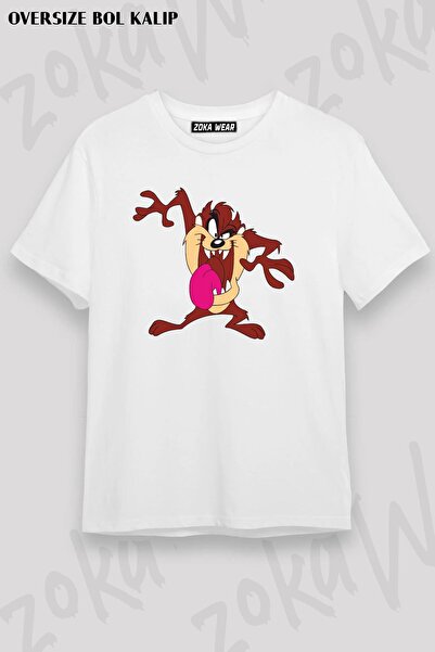 ZOKAWEAR Unisex Oversize Kalıp Tazmanya Canavarı v3 Tasarım Baskılı Tshirt