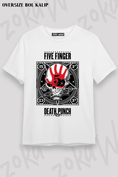 ZOKAWEAR Tricou unisex oversize cu imprimeu logo V2 Five Finger Death Punch D...