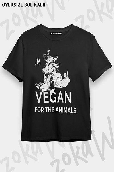 ZOKAWEAR Tricou unisex oversize vegan pentru animalele cu imprimeu vegan