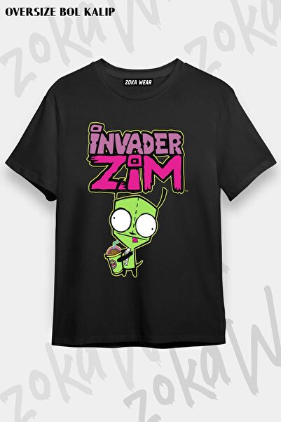 ZOKAWEAR Unisex Oversize Kalıp Invader Zim Gir Snacking Tasarım Baskılı Tshirt