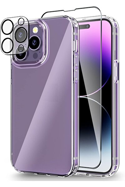 Evax (ŞEF+CAM+LENS) iPhone 14 Pro Uyumlu 1 Şeffaf Kılıf + 1 Ekran Koruyucu + ...