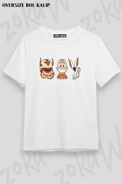 ZOKAWEAR Tricou unisex oversize cu imprimeu Aang, Momo și Appa Avatar Design