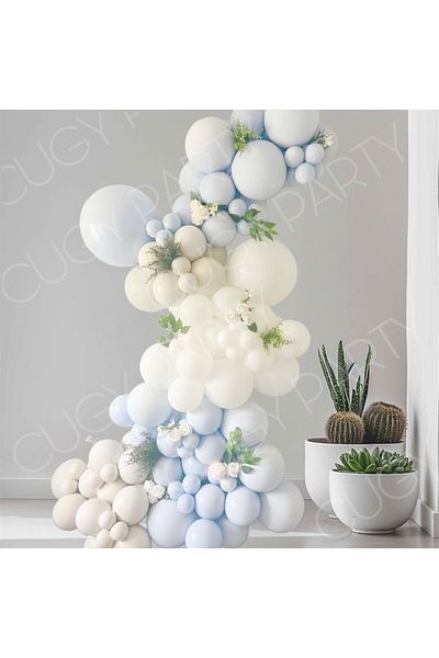 CUGY Retro White Baby Blue Birthday Balloon Chain Set