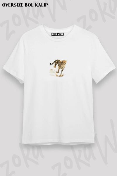 ZOKAWEAR تيشيرت مطبوع بتصميم الفهد مقاس كبير للجنسين
