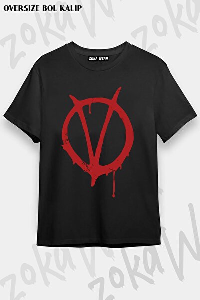 ZOKAWEAR Tricou unisex oversize cu sigla film V pentru Vendetta Design imprimat