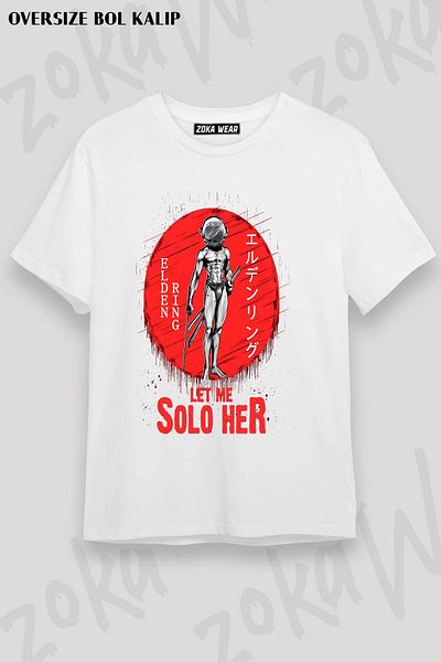 ZOKAWEAR Unisex Oversize Mold Lasă-mă să solo tricoul ei cu imprimeu Elden Ring Design
