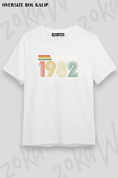 ZOKAWEAR Tricou unisex oversize cu imprimeu Vintage 1982, pentru 40 de ani de...