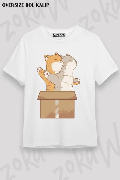 ZOKAWEAR Tricou unisex oversize cu pisici drăguțe din carton cu imprimeu Titanic Design