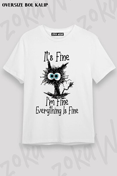 ZOKAWEAR Tricou oversize unisex cu imprimeu „It's Fine”.