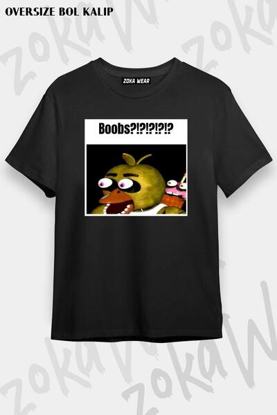 ZOKAWEAR Unisex Oversize Kalıp Fnaf Chica Boobs Meme Tasarım Baskılı Tshirt