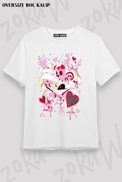 ZOKAWEAR Unisex Oversize Kalıp Hazbin Hotel Angel Dust Tasarım Baskılı Tshirt