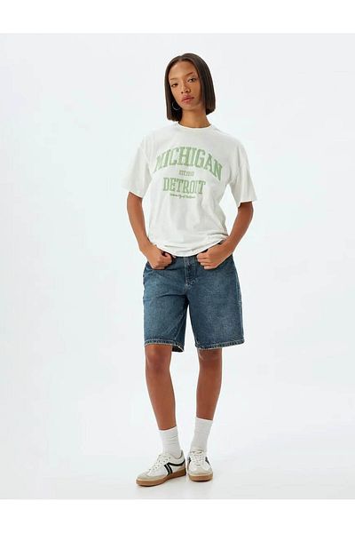 Koton College Printed Oversize Cotton T-Shirt - Crew Neck, Short Sleeve