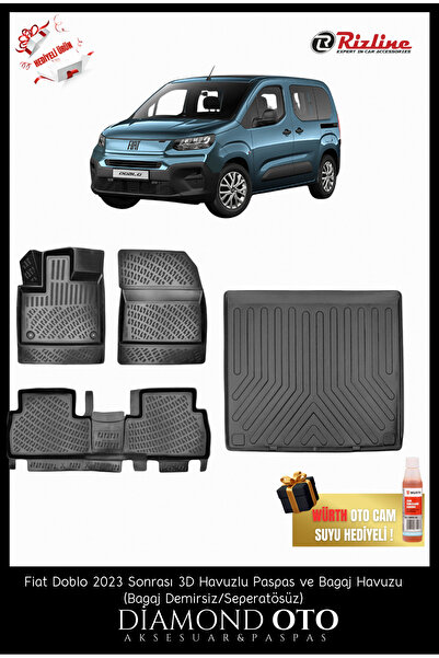 Rizline Fiat Doblo 3d Havuzlu Paspas ve Bagaj Havuzu (Bagaj Demirsiz/Seperatö...