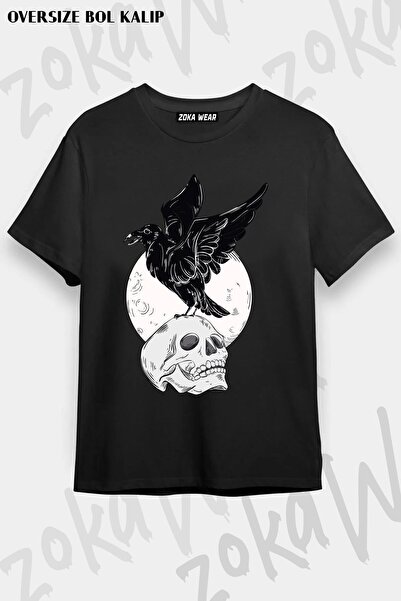 ZOKAWEAR Tricou imprimat unisex oversize cu craniu cu craniu