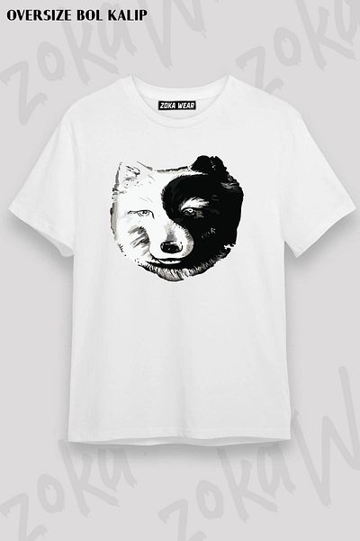 ZOKAWEAR Tricou unisex oversize cu imprimeu Wolf Yin Yang Design