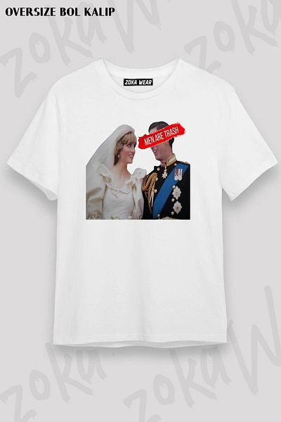 ZOKAWEAR Unisex Oversize - Μπλουζάκι με στάμπα τραστάρ με σχέδιο Charles and Diana