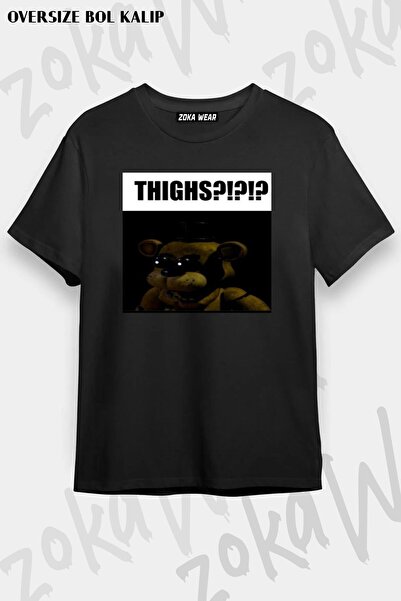 ZOKAWEAR Tricou unisex oversize Fnaf Golden Freddy cu imprimeu pe coapse