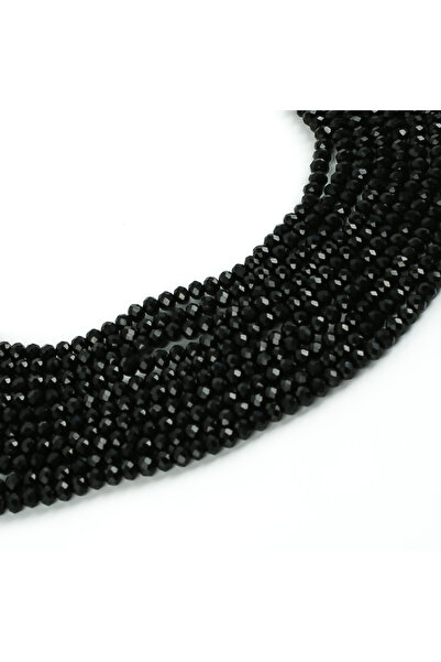 yfhobi 1 Dizi (80-85 Adet) - 6 mm Yassı Kristal Cam Boncuk Dizisi Mat Siyah R...