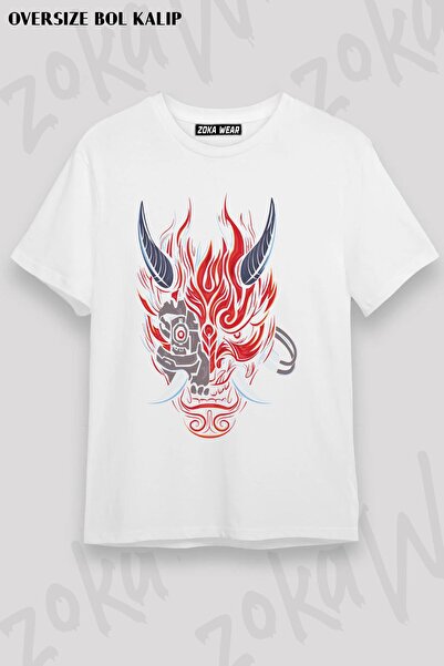 ZOKAWEAR Cyberpunk Samurai 2077 Unisex Oversize kroj Oni Štampano Majica