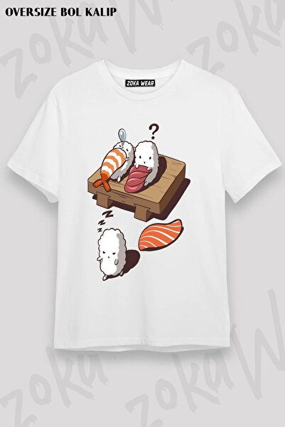 ZOKAWEAR Tricou unisex oversize Nigiri Sushi imprimat Sleep Walking
