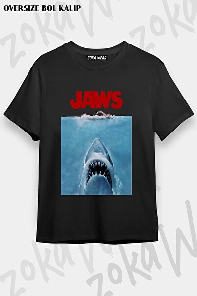 ZOKAWEAR Tricou imprimat unisex oversize Poster Shark Movie Jaws Design